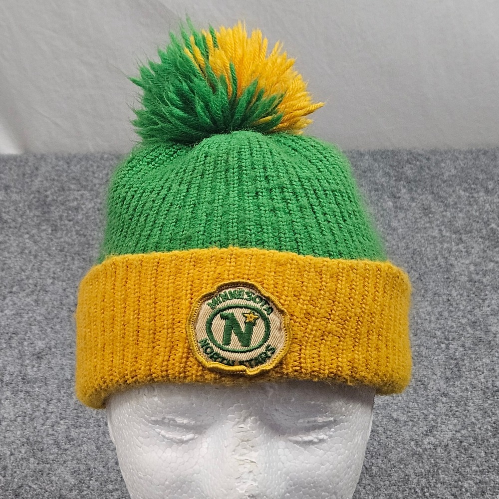 Vintage Minnesota North Stars Beanie Hat Green Yellow‎ Pom NHL Retro